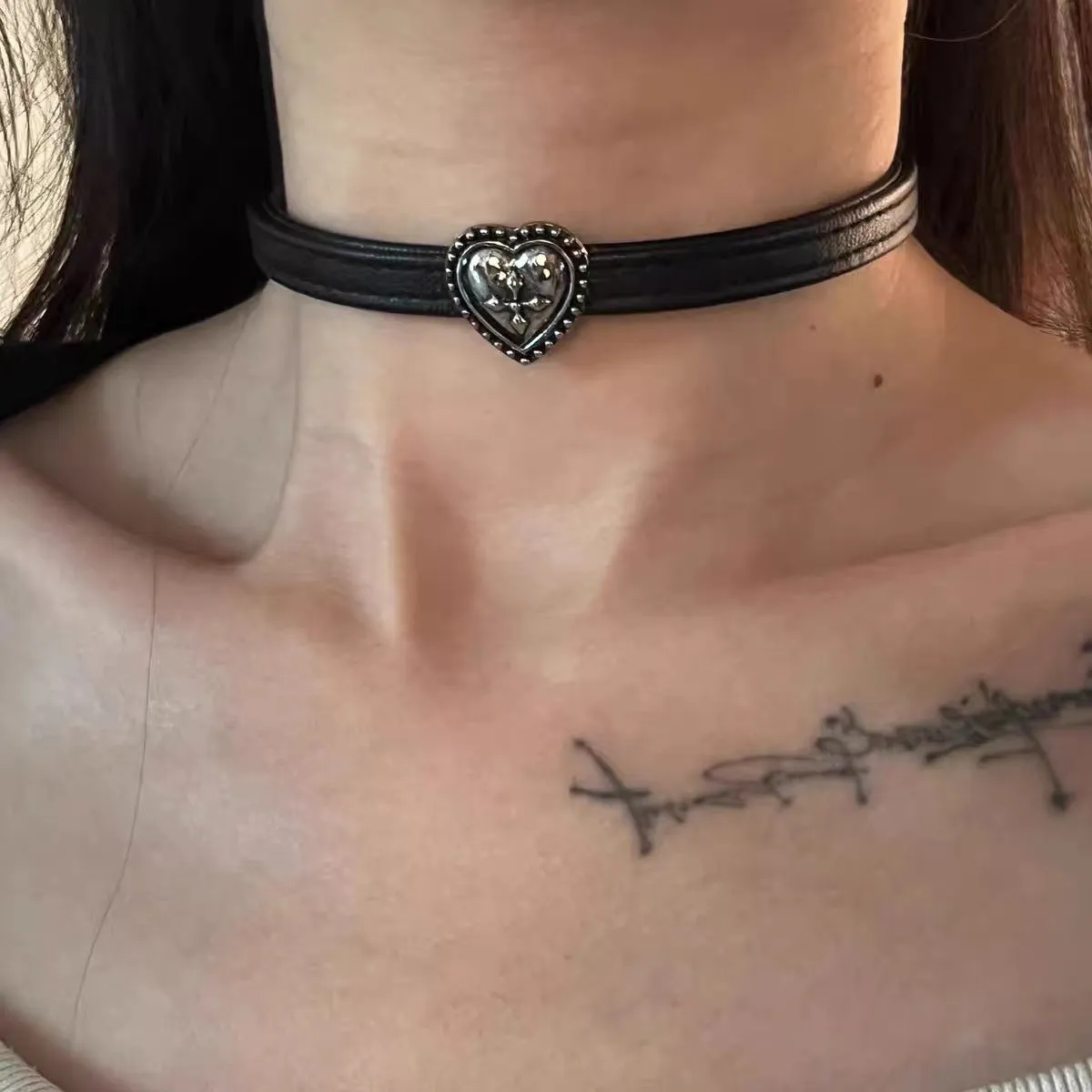 Vintage Distressed Leather Black Choker Necklace