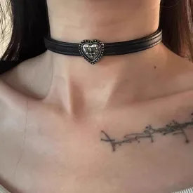 Vintage Distressed Leather Black Choker Necklace