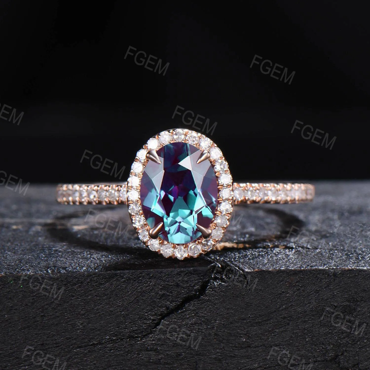 Vintage Oval Cut Alexandrite Engagement Ring Set 14K Rose Gold Butterfly Wedding Ring Halo Moissanite Bridal Set Sapphire Ruby Proposal Ring
