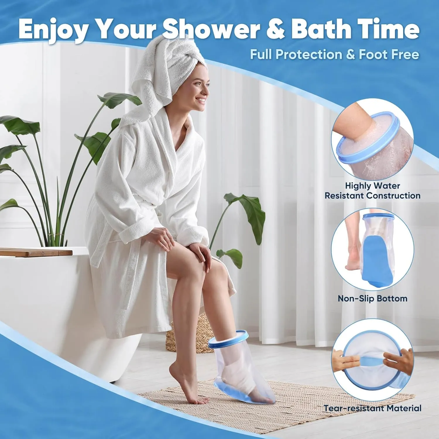 Waterproof Foot Cast Cover for Shower Adult Shower Boots for Foot after surgery with Non-Slip Bottom Cast Protector for Surgery Bandage Dressing Wound [2025 Reusable]