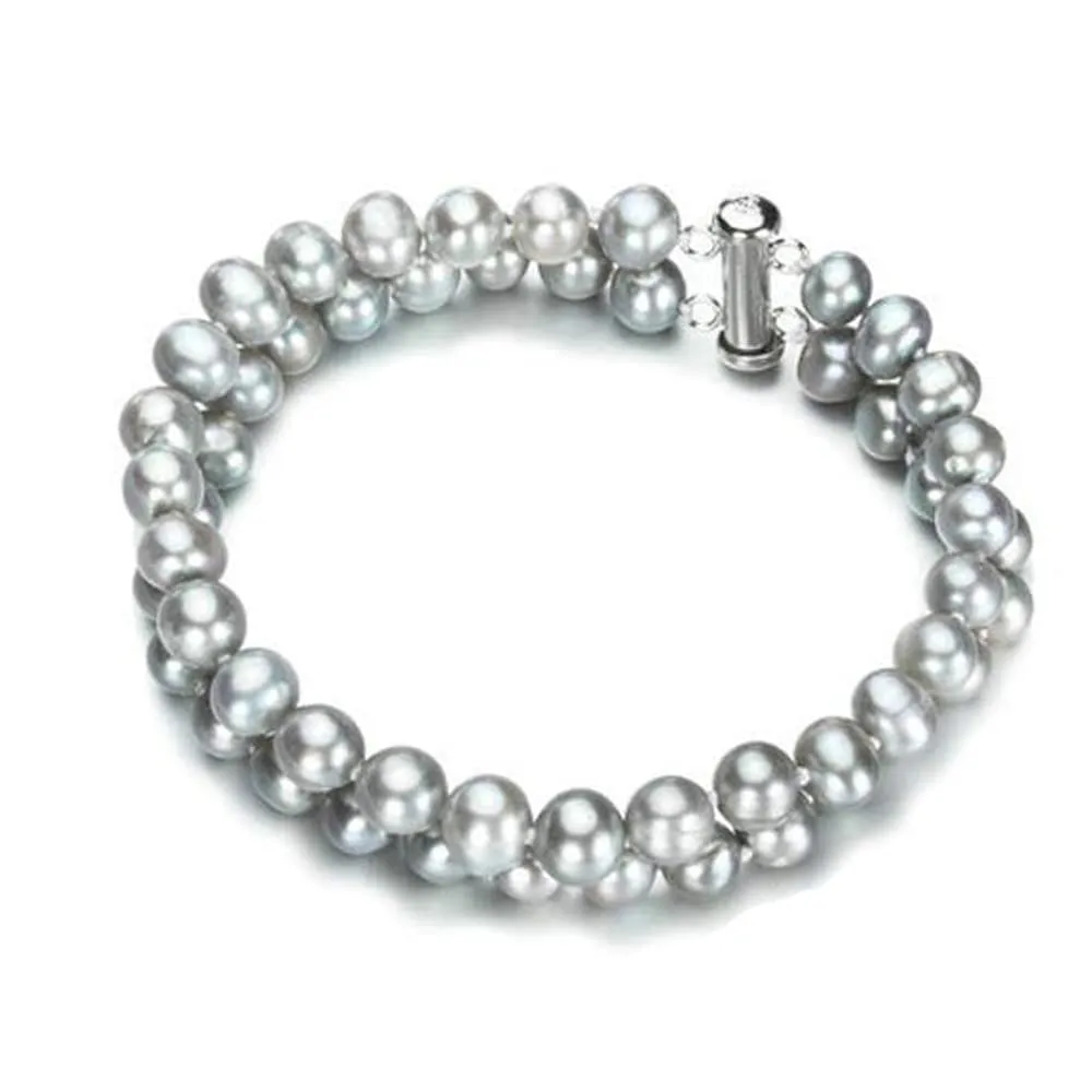 Women's 7mm AA Grade Grey Freshwater Pearl Bracelet 18.5cm