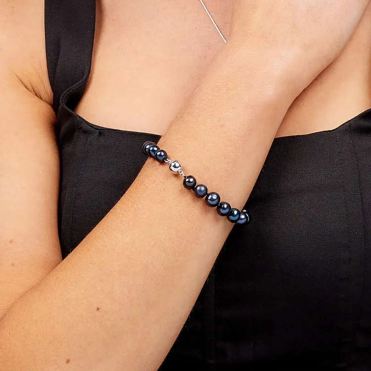 Women's Black Pearl Bracelet 8mm A Grade - Magnetic Clasp