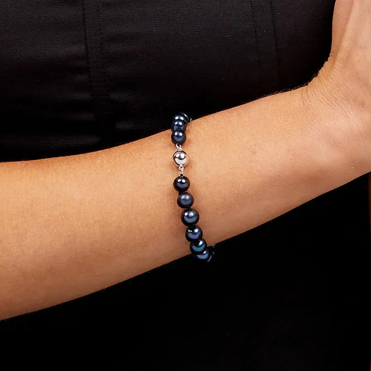 Women's Black Pearl Bracelet 8mm A Grade - Magnetic Clasp