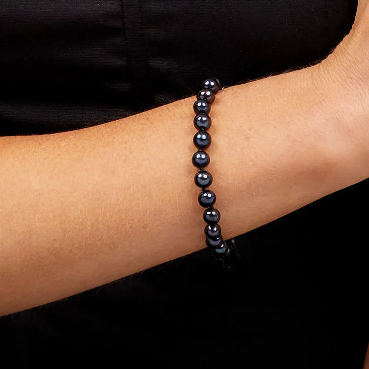 Women's Black Pearl Bracelet 8mm A Grade - Magnetic Clasp