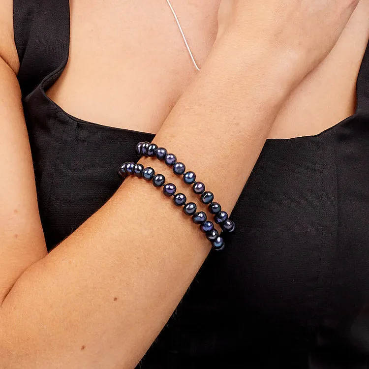 Women's Elegant 7mm AA Grade Black Freshwater Pearl Bracelet 18.5cm