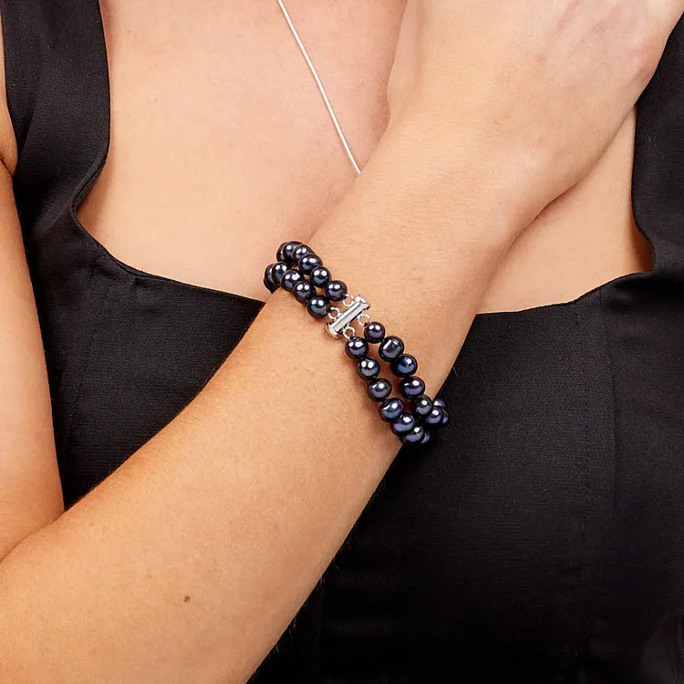 Women's Elegant 7mm AA Grade Black Freshwater Pearl Bracelet 18.5cm