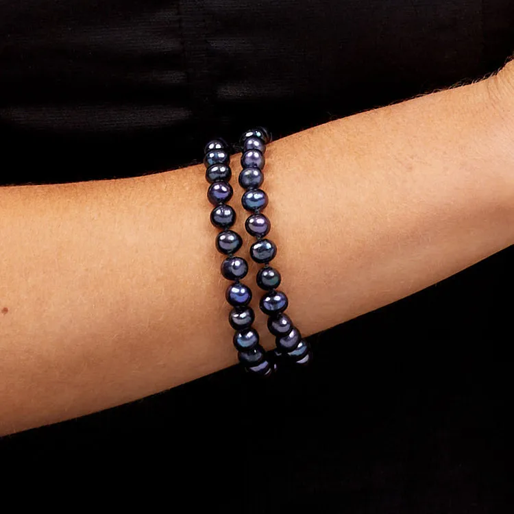 Women's Elegant 7mm AA Grade Black Freshwater Pearl Bracelet 18.5cm