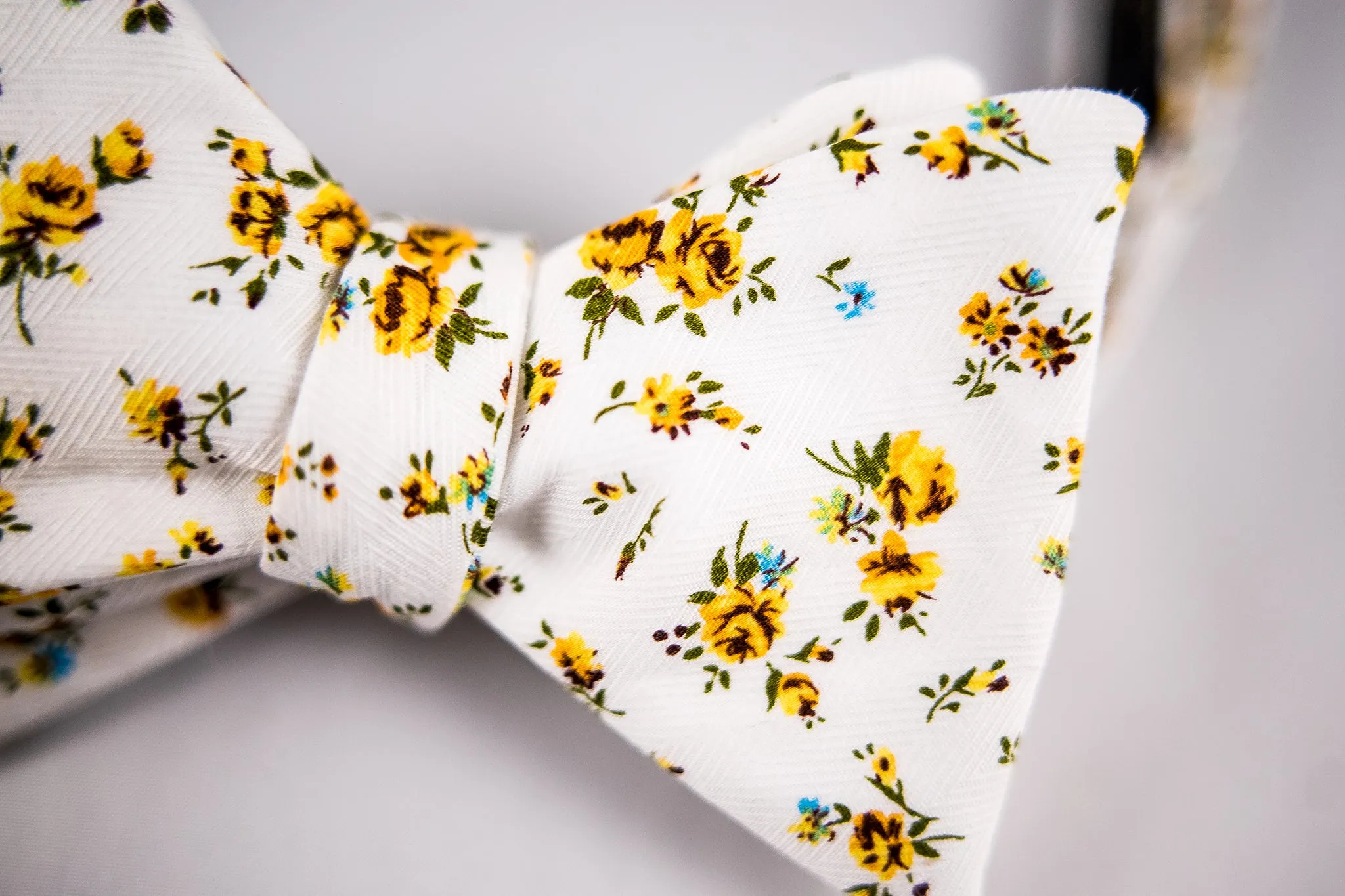 Yellow  Floral Cotton Bow Tie-Butterfly